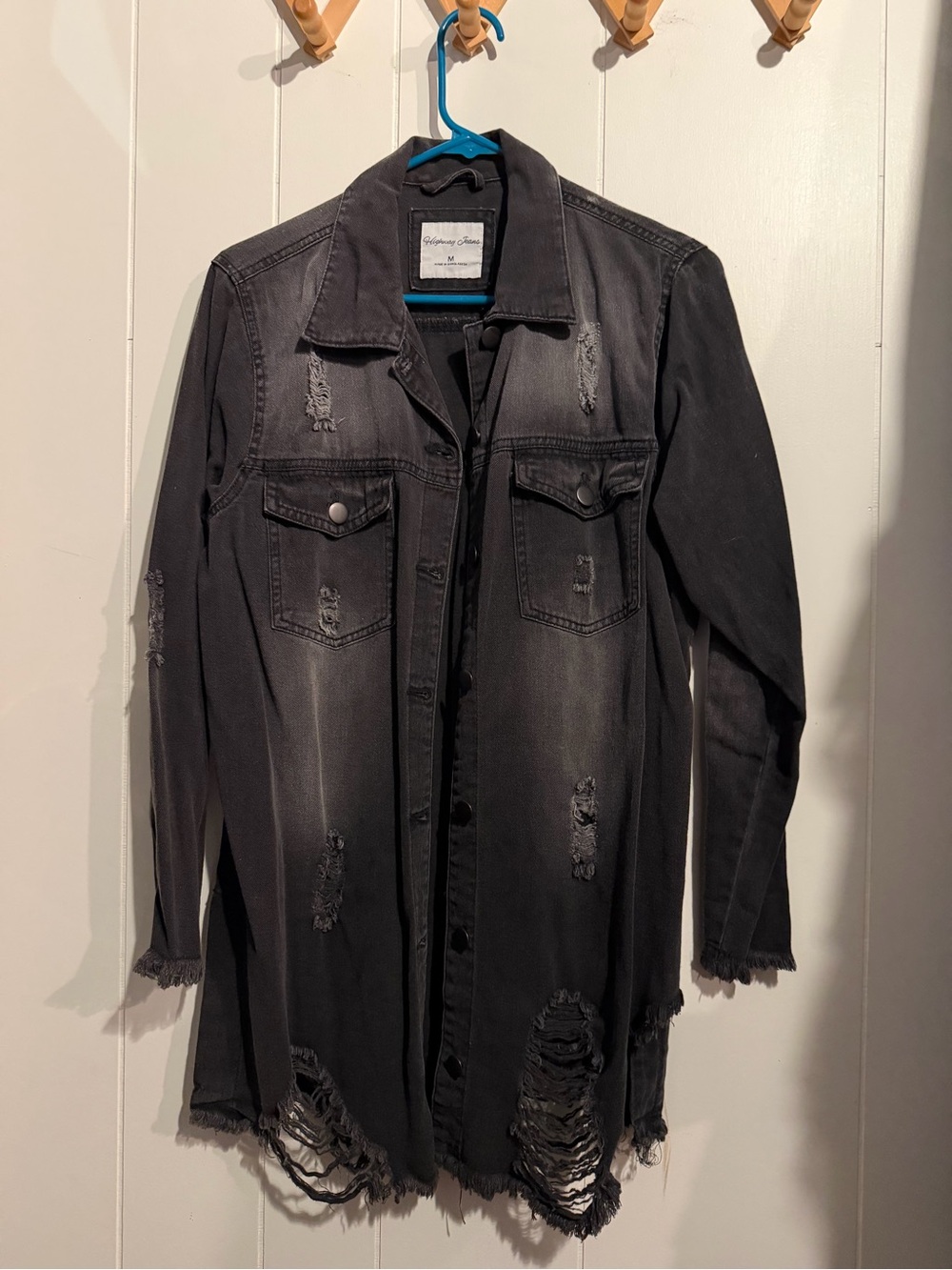 Distressed Oversized Denim Shacket - Black